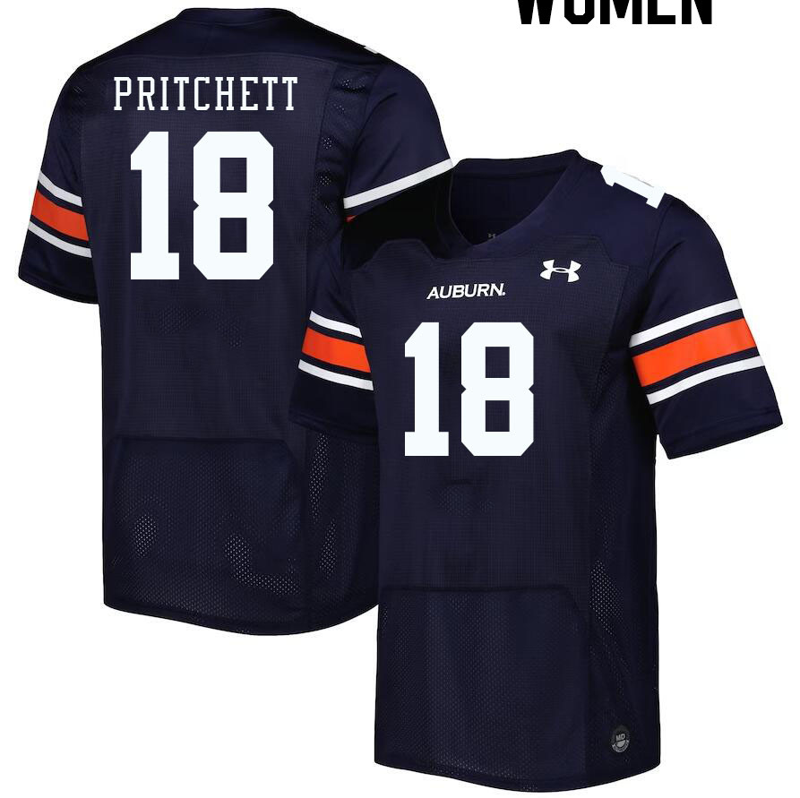 Women #18 Nehemiah Pritchett Auburn Tigers College Football Jerseys Stitched-Navy